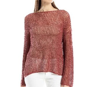 Max Studio Open-weave Scoop Neck Sweater in Coral